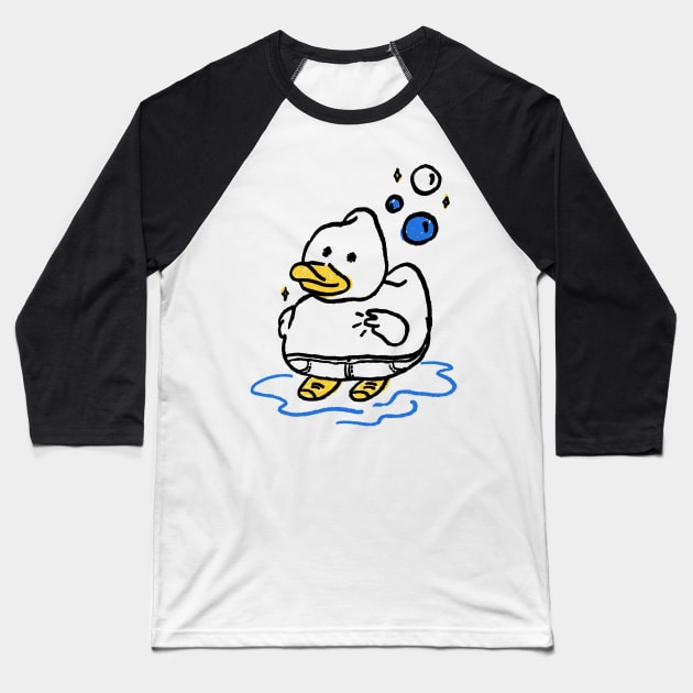 Stick Figure Cute Duck Making Peace Sign Baseball T-Shirt by Mrkedi